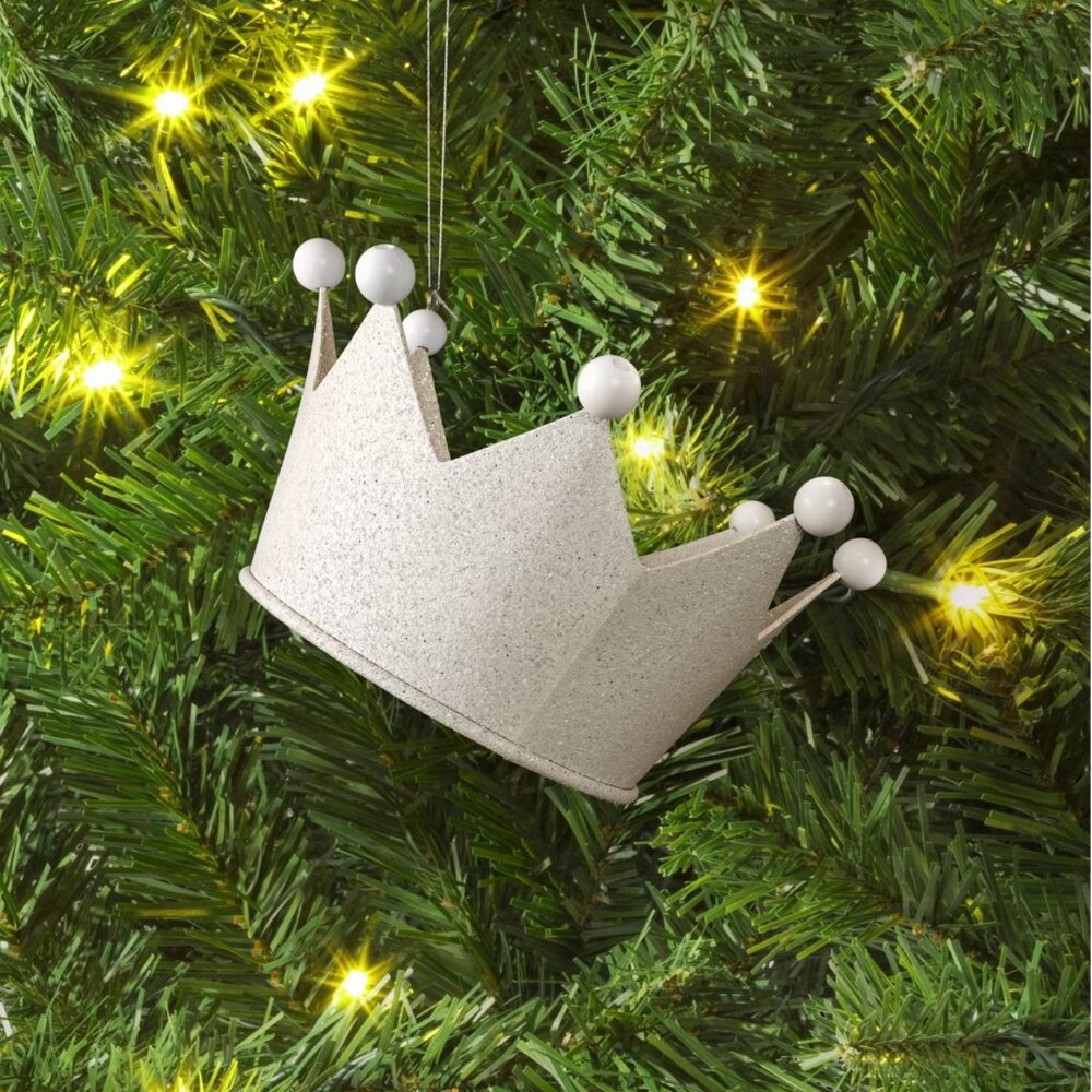 Metal White Glitter Crown Christmas Tree Ornament - Wondershop